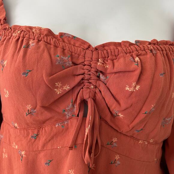 Lucky Brand Women's Ruffle Square Neck Cropped Floral Top L Large New - Picture 3 of 12